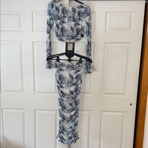 Fashion Nova Blue and White Skirt Set